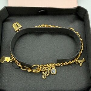 Juicy Couture Gold Tone Charm Bracelet Toggle Clasp Letters‎ CZ w/ Box